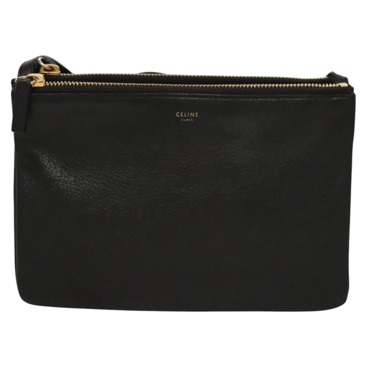 Celine Trio Crossbody Bag Leather, BLACK, LEATHER, Crossbody bag
