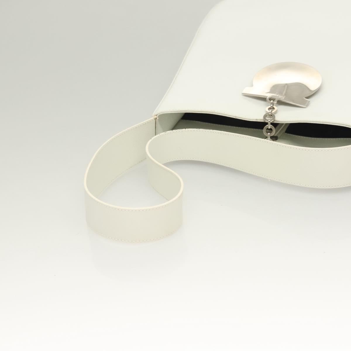 Salvatore Ferragamo Gancini Shoulder Bag Leather, WHITE, LEATHER, Shoulder bag