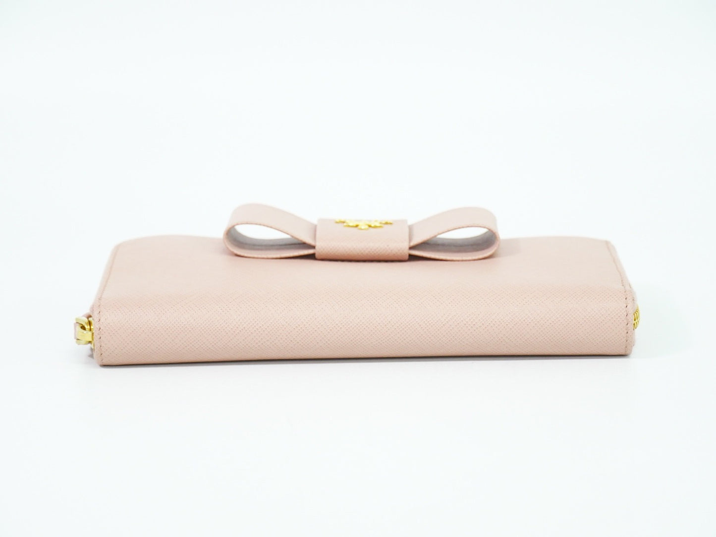 Prada Bow Zip Around Wallet Saffiano Leather, PINK, LEATHER, Wallets