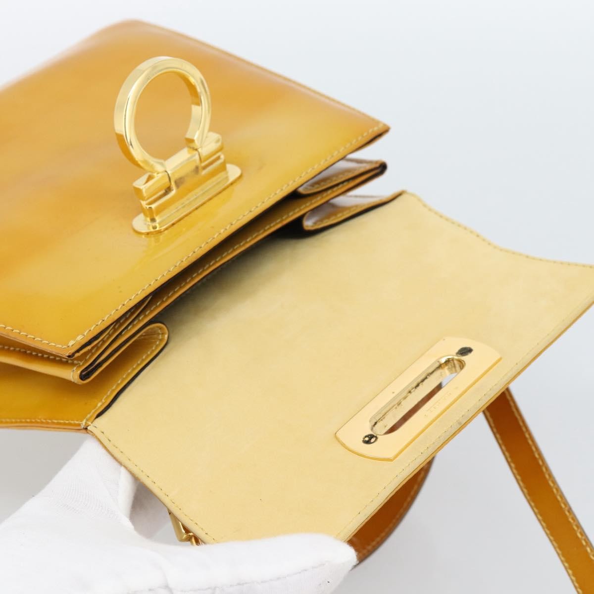 Salvatore Ferragamo Gancini handbag Patent leather, Yellow, Patent Leather, Handbag