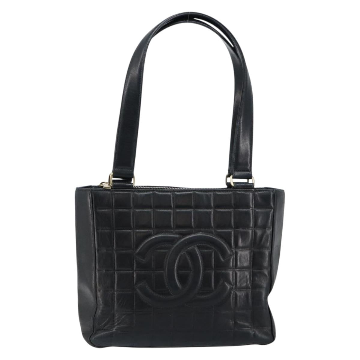 Chanel Chocolate Bar CC Tote Quilted Leather, BLACK, LEATHER, Tote bag
