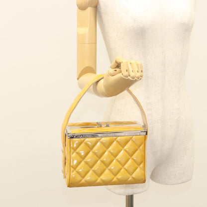 Chanel Vintage Metal Box Bag Quilted Lambskin, YELLOW, PATENT_LEATHER, Handbag