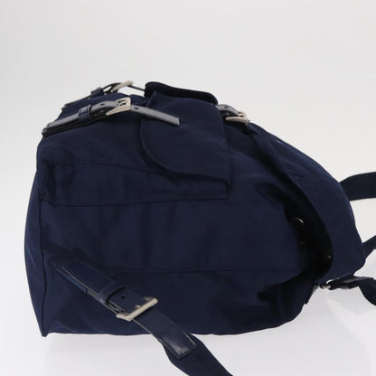 Prada Vela Double Front Pocket Backpack Tessuto with Saffiano Leather, BLUE, NYLON, Backpack