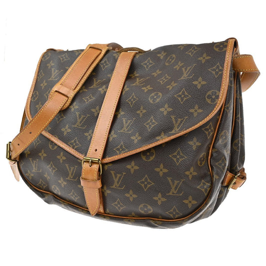 Louis Vuitton Saumur Handbag Monogram Canvas, BROWN, LEATHER, Shoulder bag