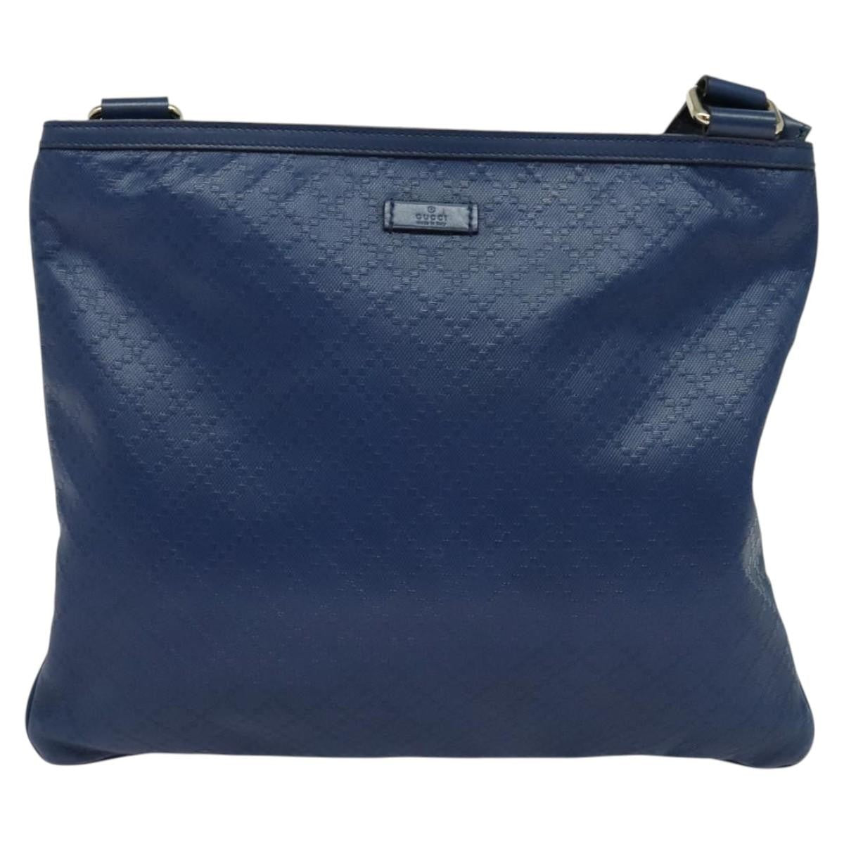 Gucci Zip Top Messenger Bag Diamante Leather, BLUE, LEATHER, Shoulder bag