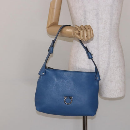 Salvatore Ferragamo Gancini Shoulder Bag Leather, BLUE, LEATHER, Shoulder bag
