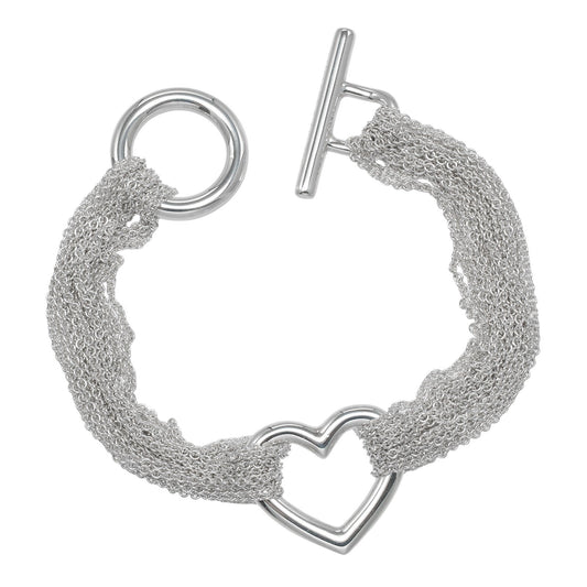 Tiffany & Co. Multistrand Mesh Heart Toggle Bracelet Sterling Silver, SILVER, SILVER, Bracelet