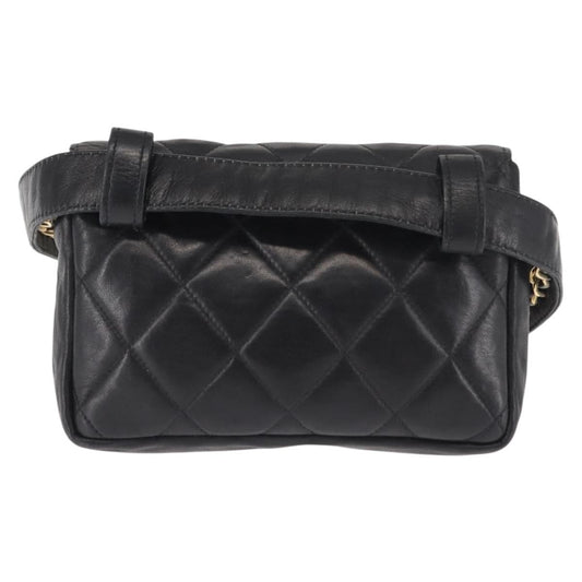 Chanel Vintage CC Flap Waist Bag Quilted Lambskin, BLACK, LEATHER, Shoulder bag