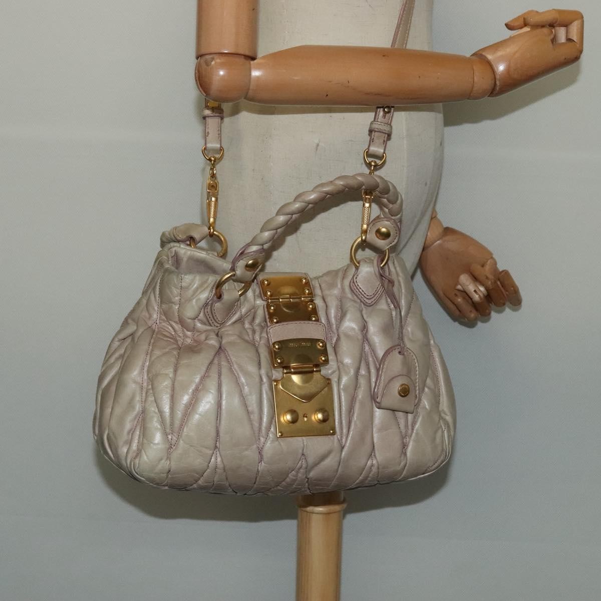 Miu Miu Coffer Convertible Satchel Matelasse Leather, BEIGE, LEATHER, Handbag