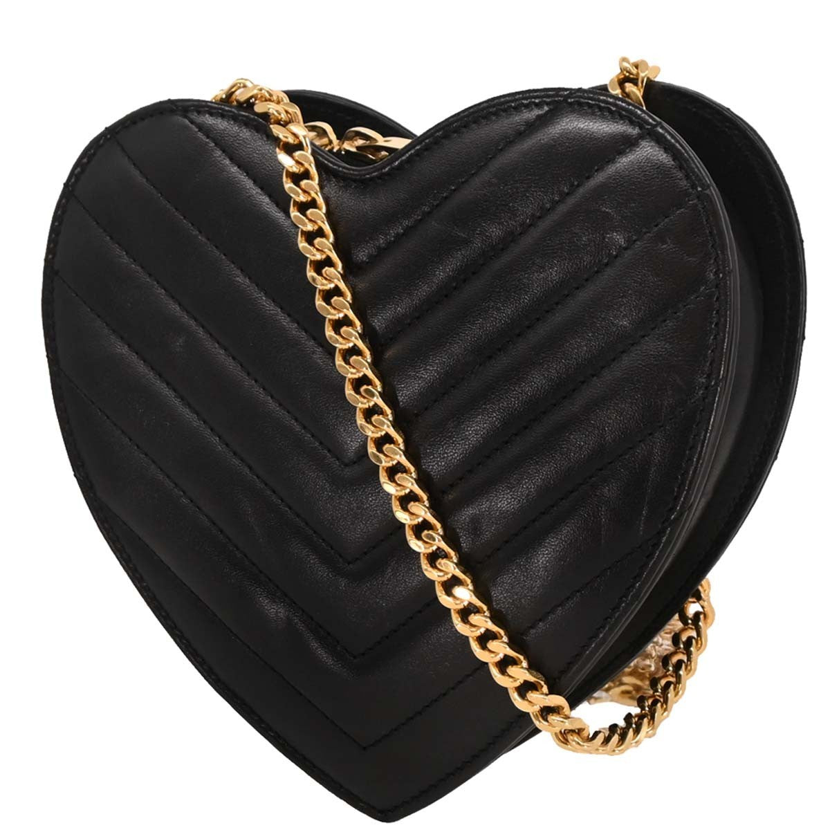 Saint Laurent Love Heart Chain Bag Leather, BLACK, LEATHER, Shoulder bag