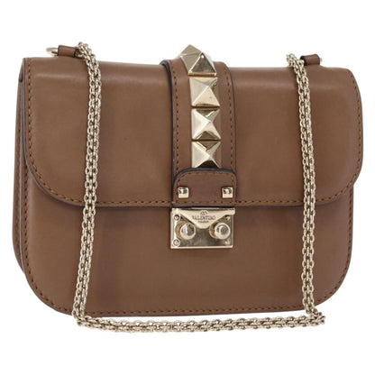 Valentino Garavani Rolling Rockstud Glam Lock Shoulder Bag Leather, BROWN, LEATHER, Shoulder bag