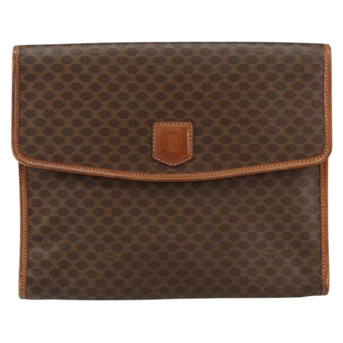 Celine Macadam Pochette Canvas and Leather, BROWN, CANVAS, Clutche & pouche