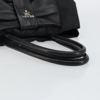 Prada Bow Tote Tessuto with Leather, BLACK, NYLON, Tote bag