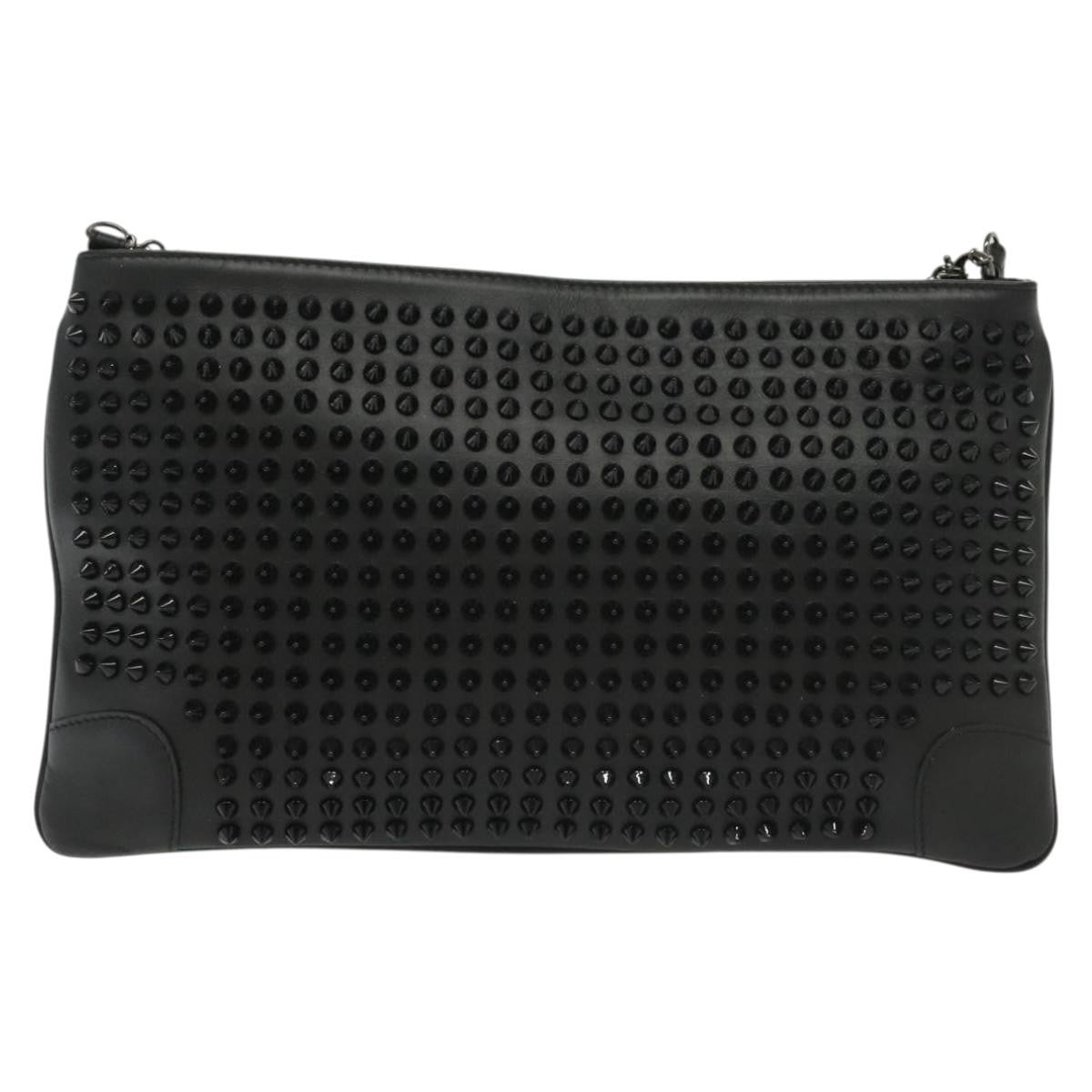 Christian Louboutin Loubiclutch Spiked Leather, BLACK, LEATHER, Shoulder bag
