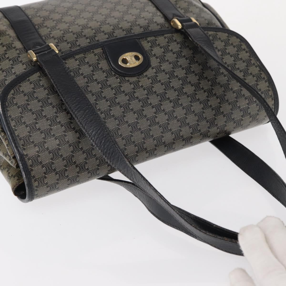 Celine Vintage Macadam Shoulder Bag Canvas and Leather, BLACK, CANVAS, Shoulder bag