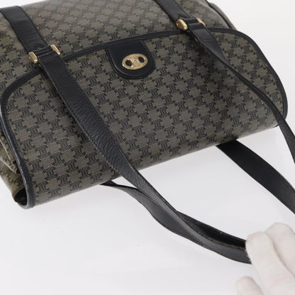 Celine Vintage Macadam Shoulder Bag Canvas and Leather, BLACK, CANVAS, Shoulder bag