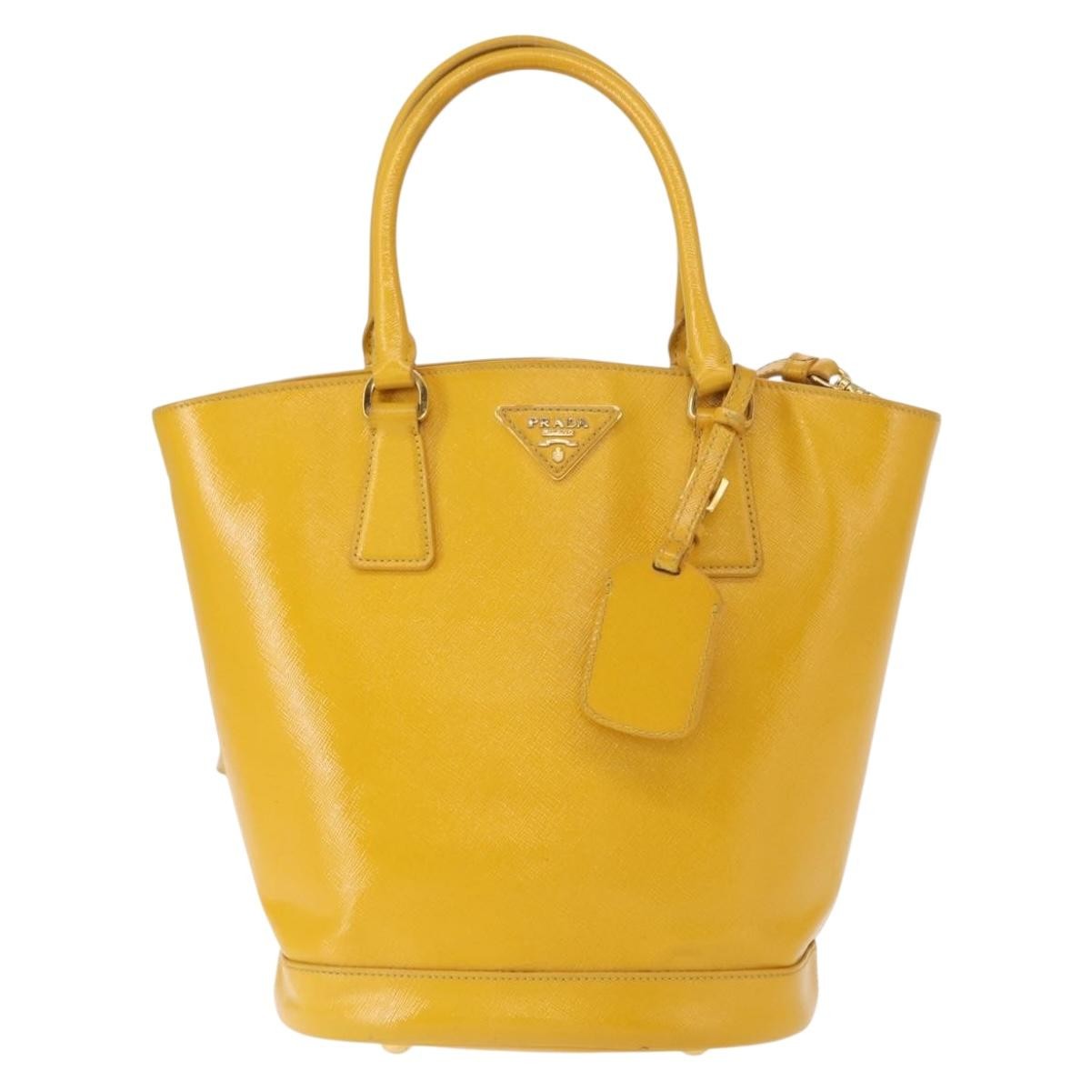 Prada Lux Convertible Bucket Tote Saffiano Leather, YELLOW, LEATHER, Handbag
