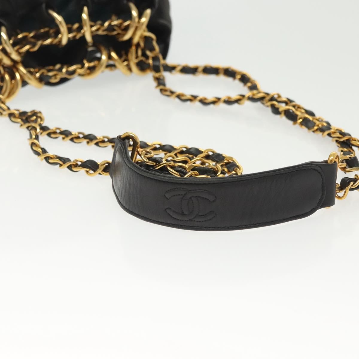 Chanel Vintage Drawstring Chain Bucket Bag Quilted Canvas, BLACK, CANVAS, Shoulder bag