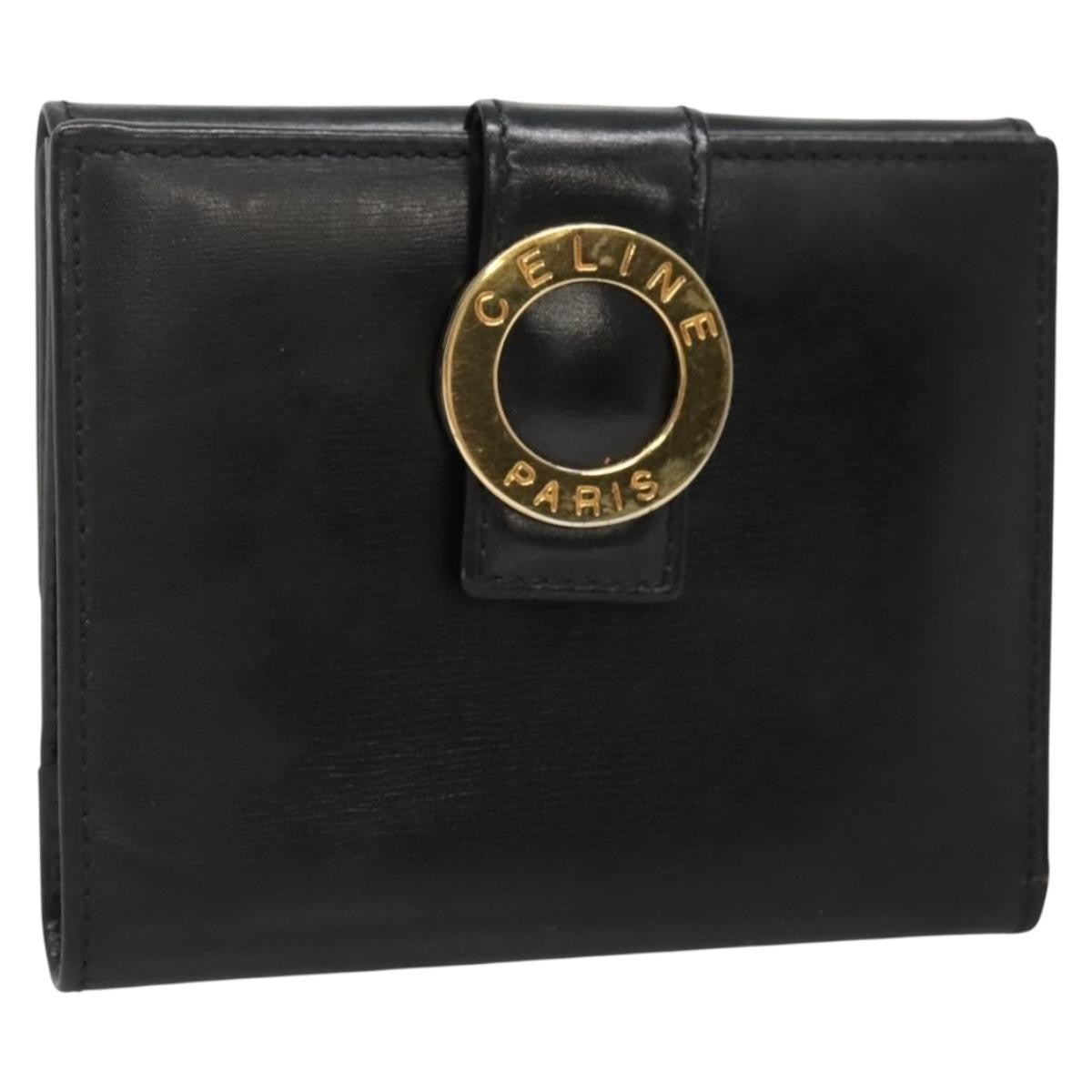 Celine Circle Logo Compact Wallet Leather, BLACK, LEATHER, Wallets