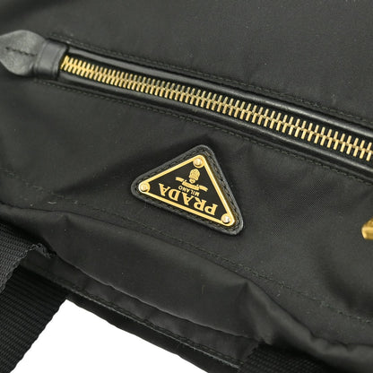 Prada Zip Convertible Shopping Tote Tessuto with Saffiano Leather, BLACK, NYLON, Tote bag
