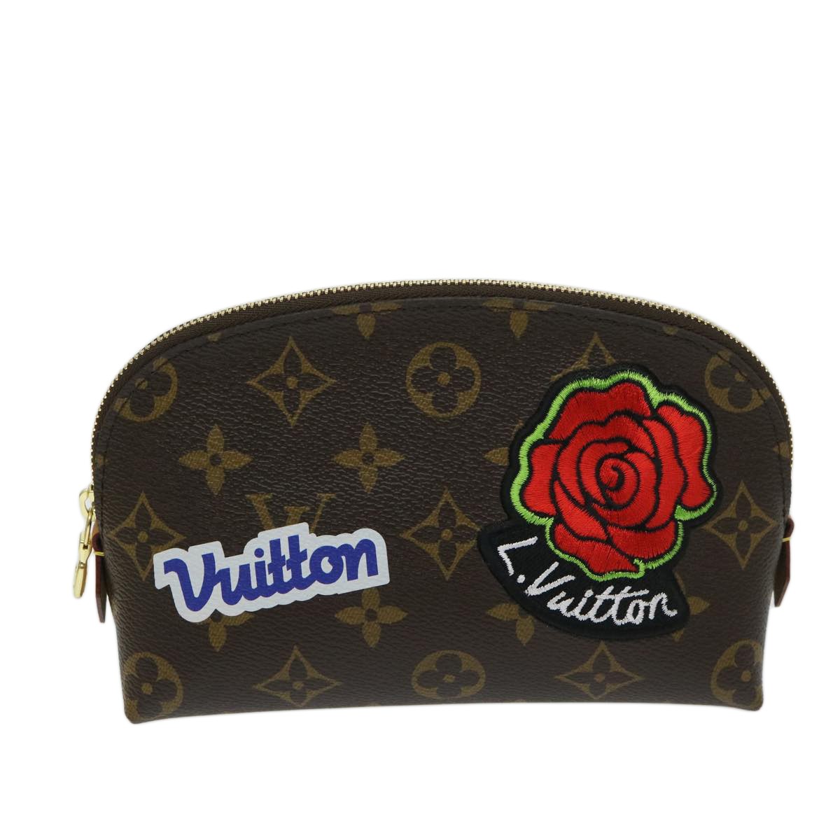 Louis Vuitton Cosmetic Pouch Limited Edition Patches Monogram Canvas, BROWN, CANVAS, Clutche & pouche