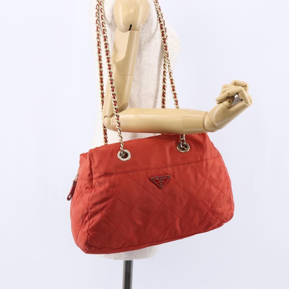 Prada Chain Shoulder Bag Tessuto, ORANGE, NYLON, Shoulder bag