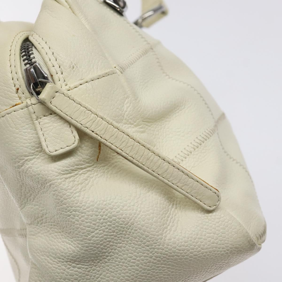 Chanel Chocolate Bar CC Bowler Bag Caviar skin, WHITE, LEATHER, Handbag