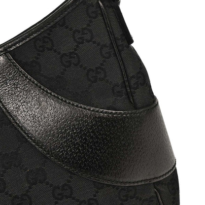 Gucci Vintage Curved Hobo GG Canvas with Leather, BLACK, CANVAS, Shoulder bag