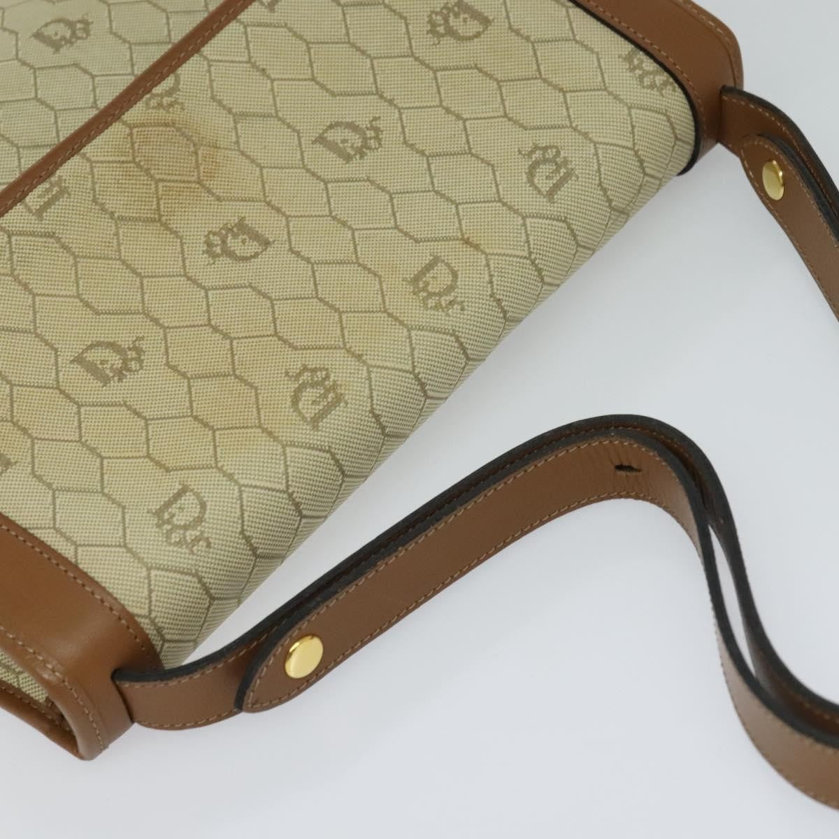 Christian Dior Vintage Honeycomb Shoulder Bag Canvas and Leather, BEIGE, CANVAS, Shoulder bag