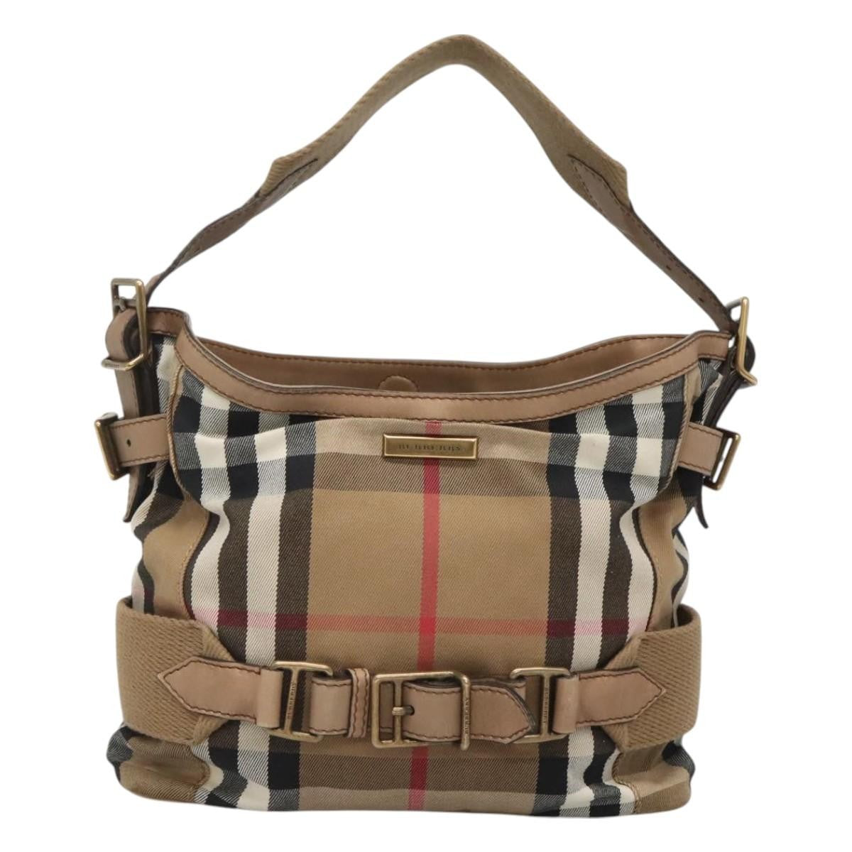 Burberry Parsons Hobo House Check Canvas and Leather, BEIGE, CANVAS, Shoulder bag