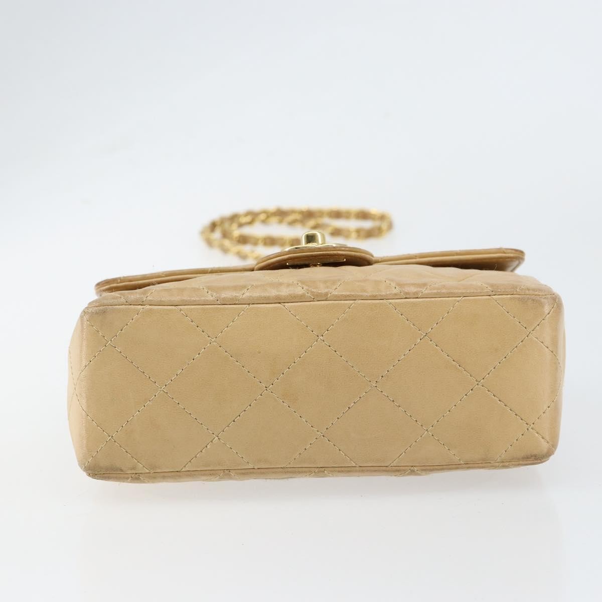 Chanel Vintage Square Classic Single Flap Bag Quilted Lambskin, BEIGE, LEATHER, Shoulder bag