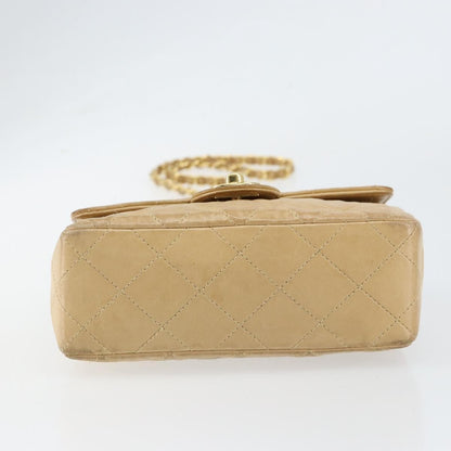Chanel Vintage Square Classic Single Flap Bag Quilted Lambskin, BEIGE, LEATHER, Shoulder bag