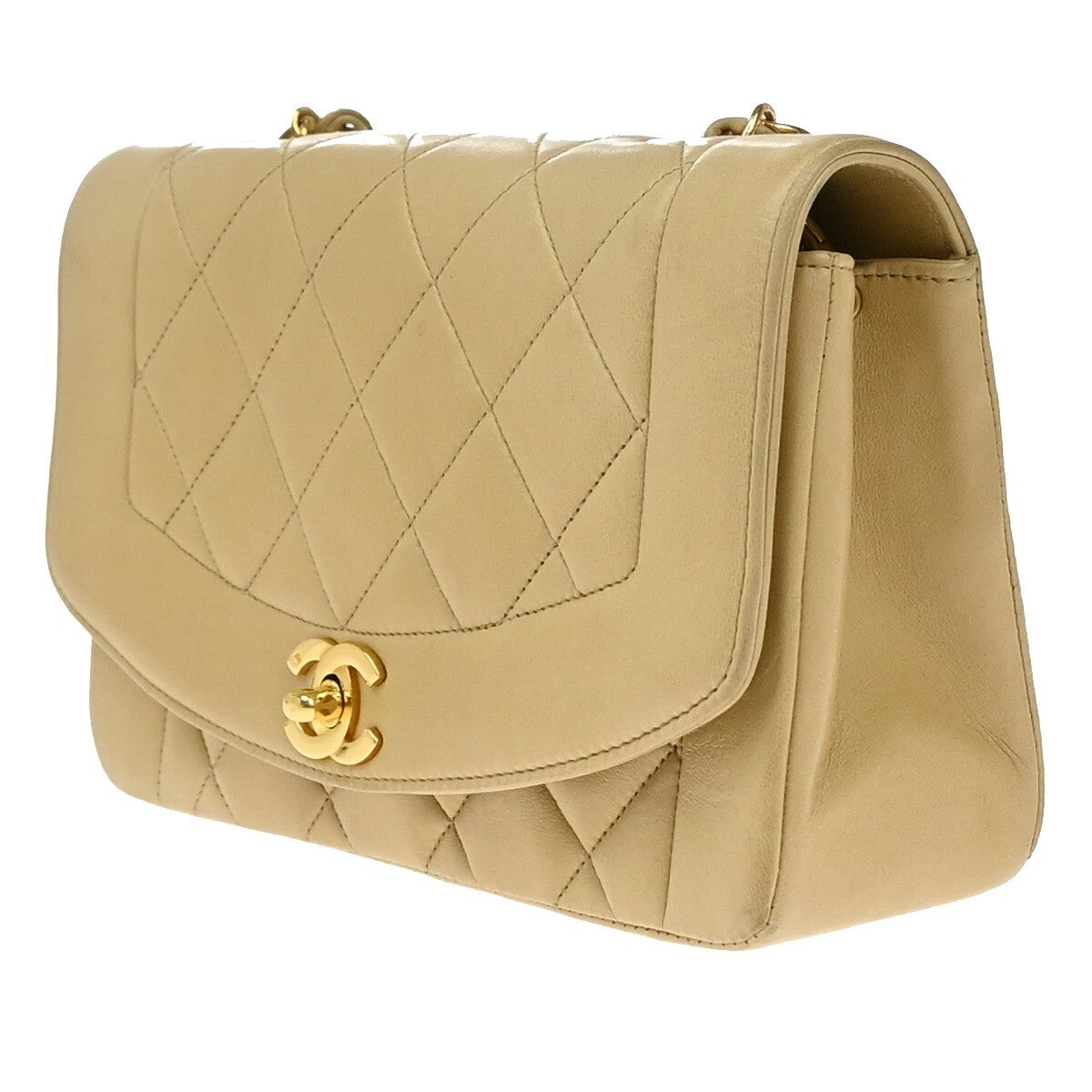 Chanel Vintage Diana Flap Bag Quilted Lambskin, BEIGE, LEATHER, Shoulder bag