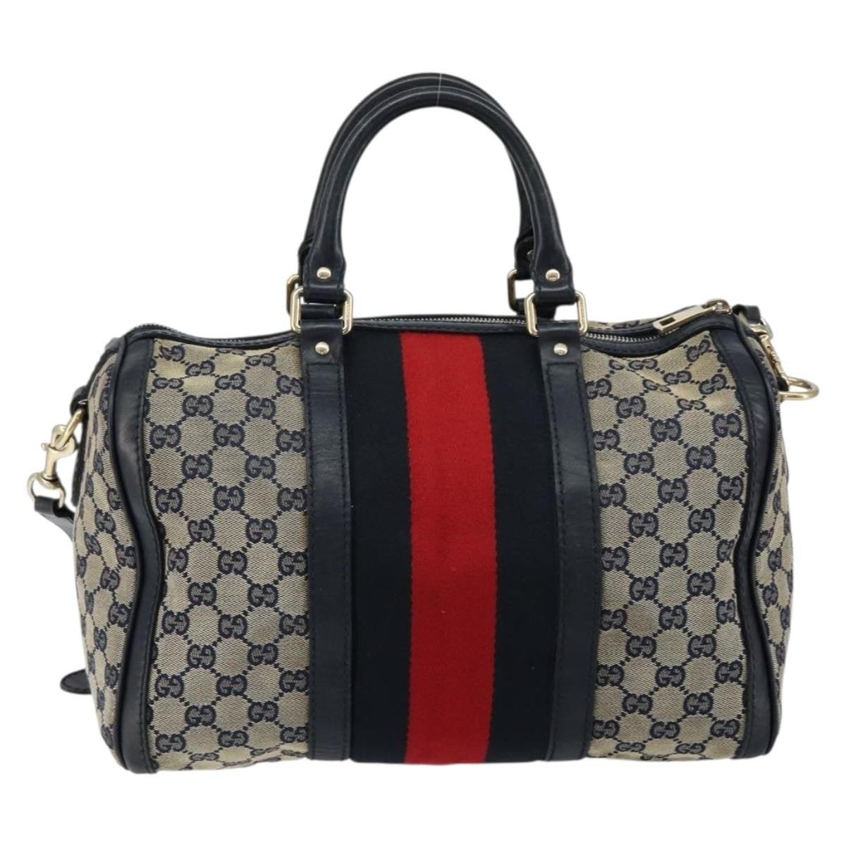 Gucci Vintage Web Boston Bag GG Canvas, NAVY, CANVAS, Travel bag