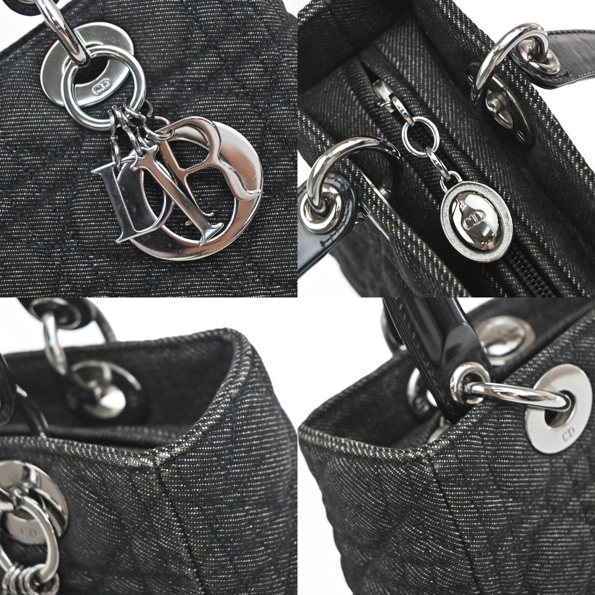 Christian Dior Vintage Lady Dior Bag Cannage Quilt Denim, BLACK, DENIM_JEANS, Handbag