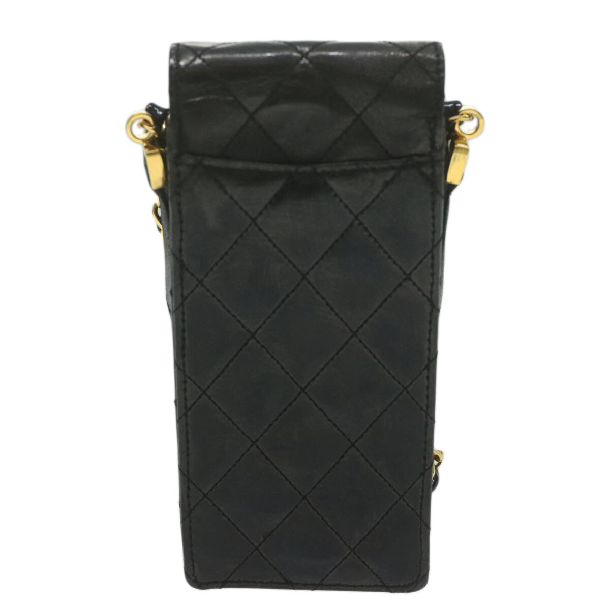 Chanel Vintage CC Flap Phone Holder Crossbody Bag Quilted Patent, BLACK, PATENT_LEATHER, Crossbody bag