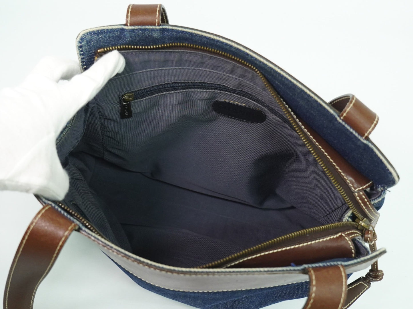 Chanel Vintage CC Tote Denim with Leather, NAVY, DENIM_JEANS, Tote bag