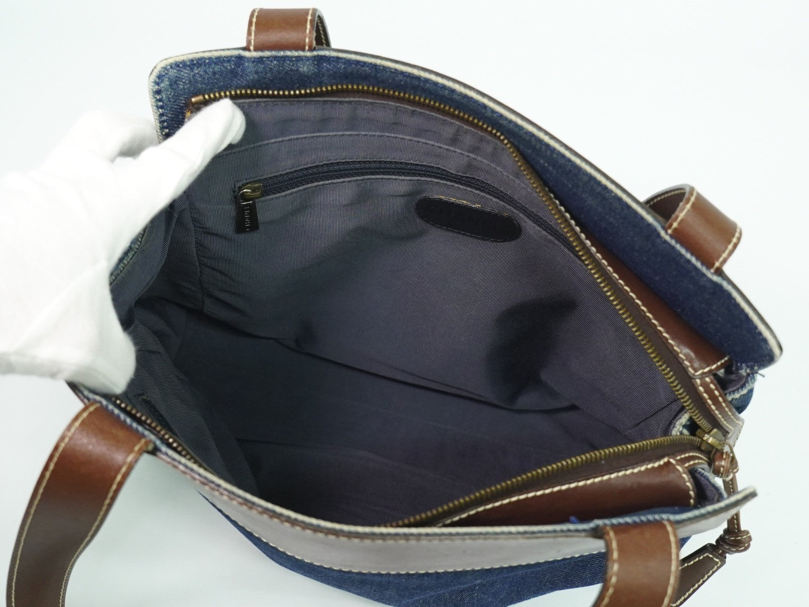 Chanel Vintage CC Tote Denim with Leather, NAVY, DENIM_JEANS, Tote bag