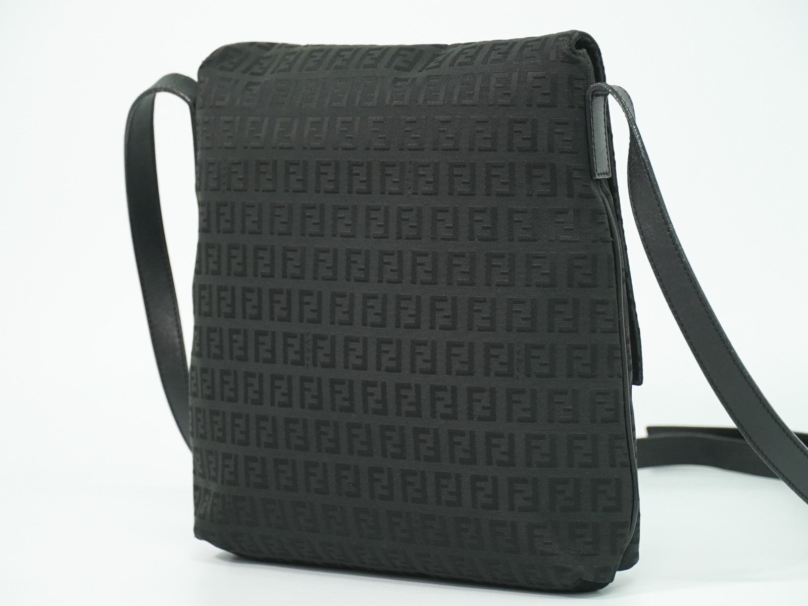 Fendi Vintage Flap Crossbody Bag Zucchino Canvas, BLACK, CANVAS, Shoulder bag