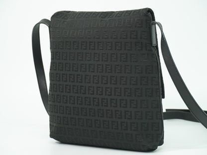 Fendi Vintage Flap Crossbody Bag Zucchino Canvas, BLACK, CANVAS, Shoulder bag