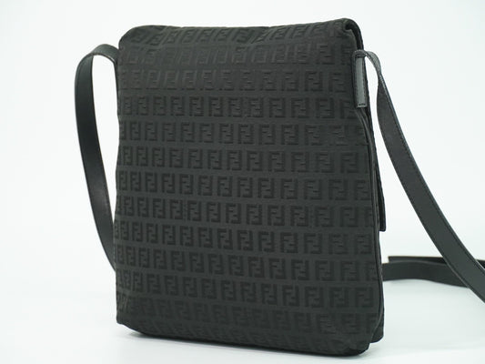 Fendi Vintage Flap Crossbody Bag Zucchino Canvas, BLACK, CANVAS, Shoulder bag