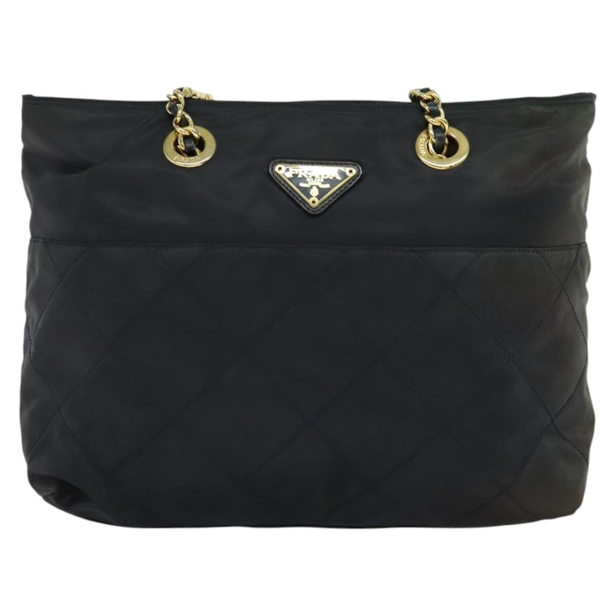 Prada Chain Shoulder Bag Quilted Tessuto, NAVY, NYLON, Shoulder bag
