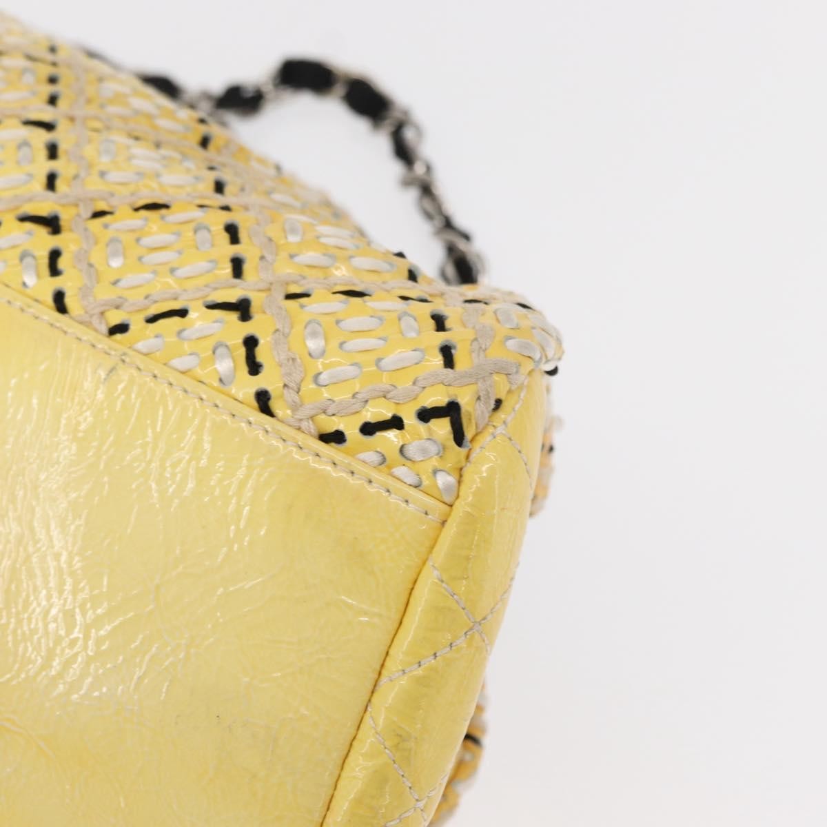 Chanel Just Mademoiselle Bag Woven Stitch Patent, YELLOW, PATENT_LEATHER, Shoulder bag
