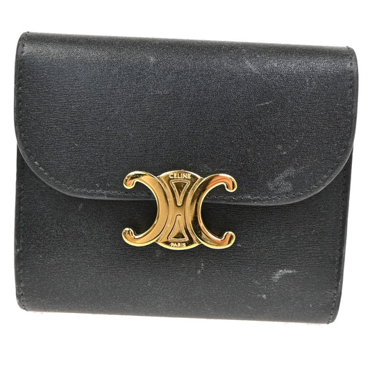 Celine Triomphe Trifold Wallet Leather, BLACK, LEATHER, Wallets