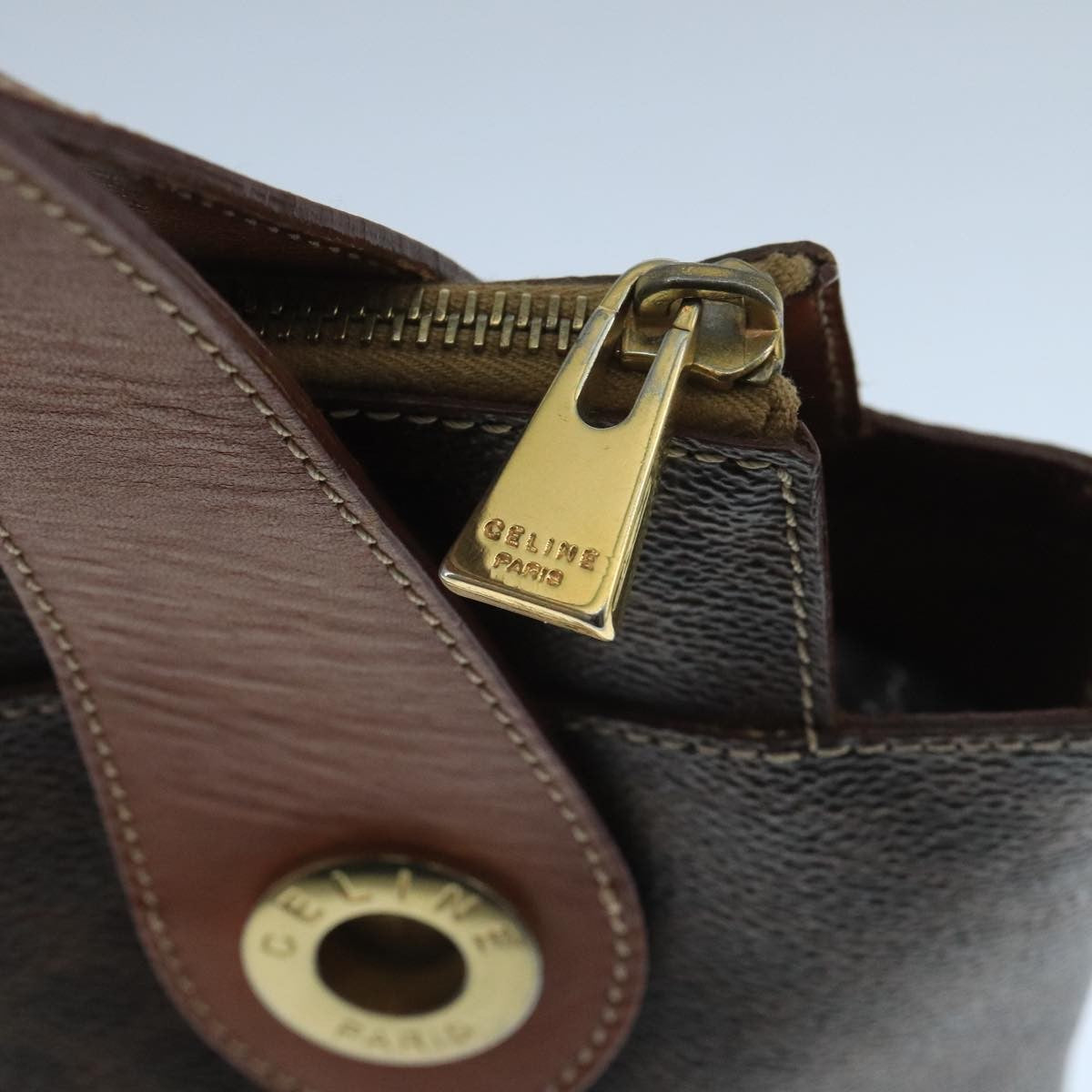 Celine Macadam Handbag Macadam with leather, BROWN, CANVAS, Handbag