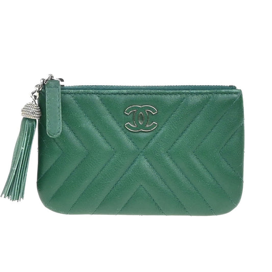 Chanel Card Case Leather, GREEN, LEATHER, Clutche & pouche