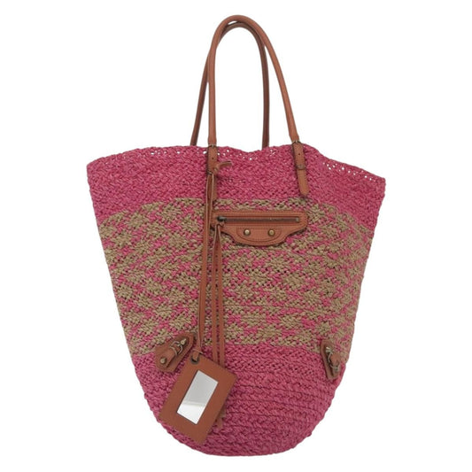 Balenciaga Panier Basket Tote Woven Raffia, PINK, WOOD, Tote bag