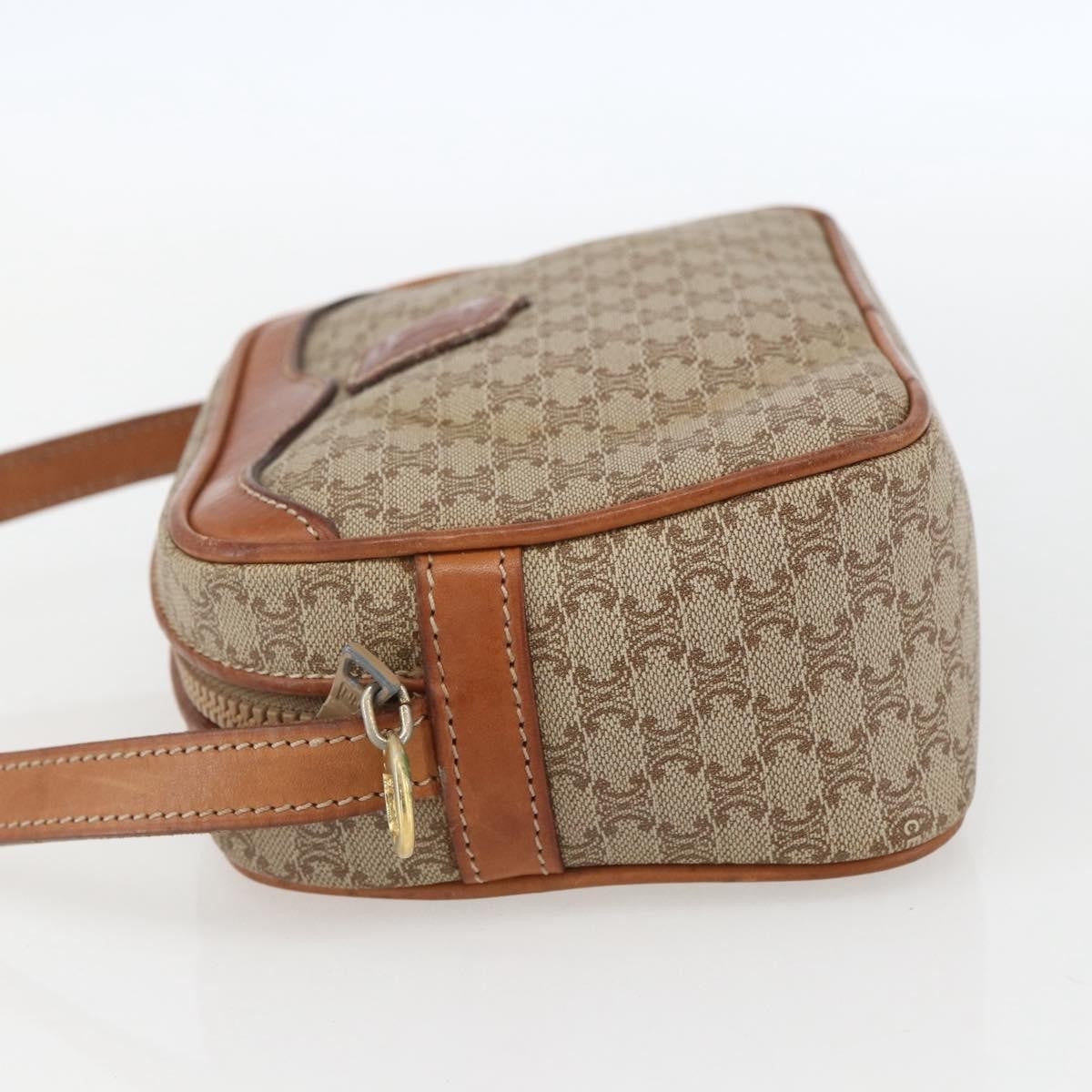 Celine Vintage Macadam Shoulder Bag Canvas and Leather, BEIGE, CANVAS, Shoulder bag