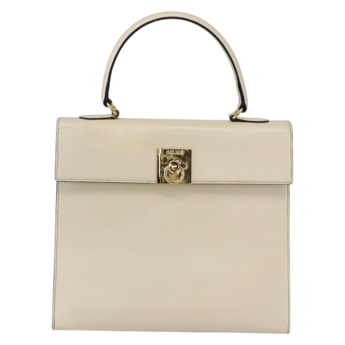Celine Vintage Logo Top Handle Bag Leather, WHITE, LEATHER, Handbag