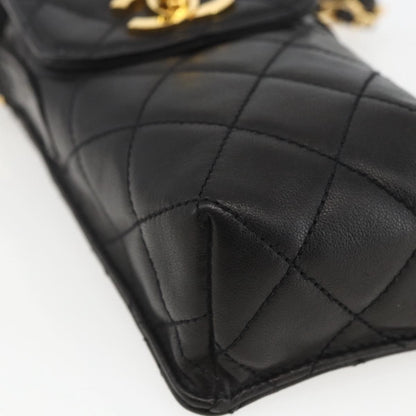 Chanel CC Flap Phone Holder Crossbody Bag Quilted Lambskin, BLACK, LEATHER, Shoulder bag